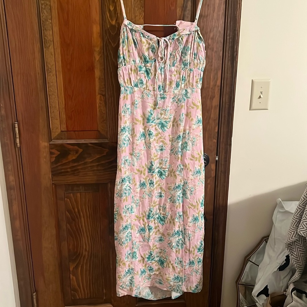 Pink Floral Spaghetti-Strap Maxi Dress